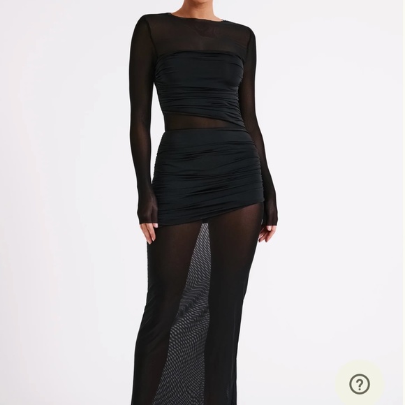 Meshki Dresses & Skirts - Sheer Long Sleeve Black Mesh Maxi Dress